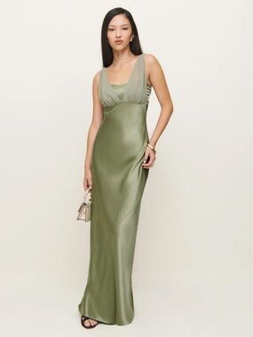 Reformation Lune Artichoke Green Dress